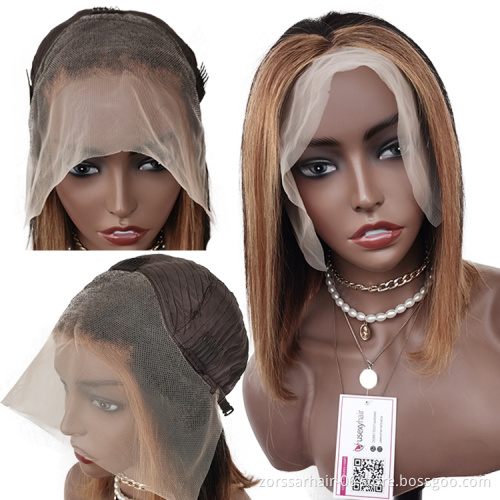 Hot selling short ombre 1b/30 transparent hd lace pre plucked frontal wigs 100 human hair wigs lace front brazilian hair bob wig